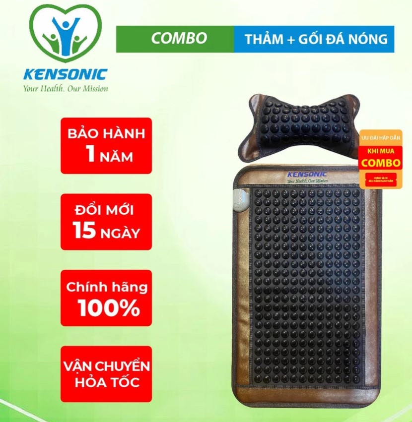 Thảm đá nhiệt nóng Hàn Quốc 50*80 Kensonic, tặng kèm 1 gối đá nhiệt nóng