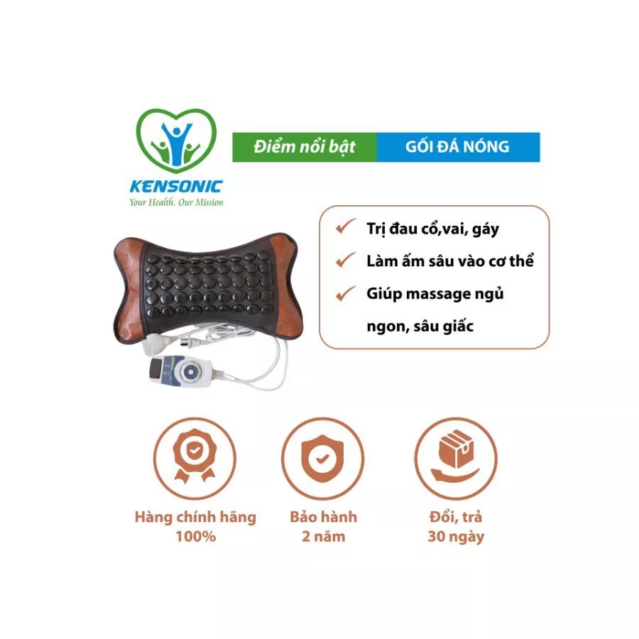 Gối đá nhiệt nóng tourmaline (kensonic) Ruột gối được làm từ vỏ hạt Kiều Mạch giúp ngủ ngon, giảm đau đầu, vai gáy, cổ