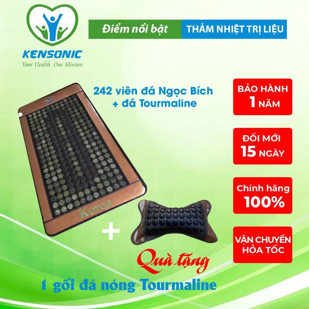 Nệm đá nóng Hàn Quốc hiệu Kensonic KT 100x180cm massage thư giãn. Tặng kèm 1 gối đá nóng Tourmaline