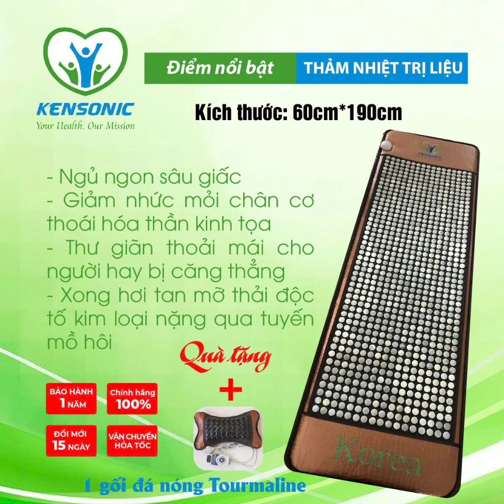 Thảm massage đá nóng Ngọc Bích tự nhiên KT 60x190cm Kensonic KS - 404 giúp đào thảo độc tố ngủ sâu giấc, giảm tiểu đêm