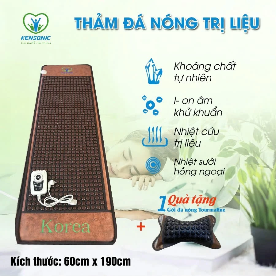 Thảm đá Argeta nâu hình tròn KT 60x190 cm hiệu Kensonic. Tặng kèm gối đá nóng.