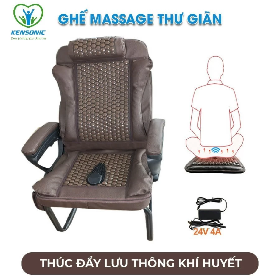 Ghế massage đá nóng sưởi ấm hồng ngoại KENSONIC KS-204 Chair, hỗ trợ giảm đau lưng, trị liệu tuyến tiền liệt, bệnh trĩ.