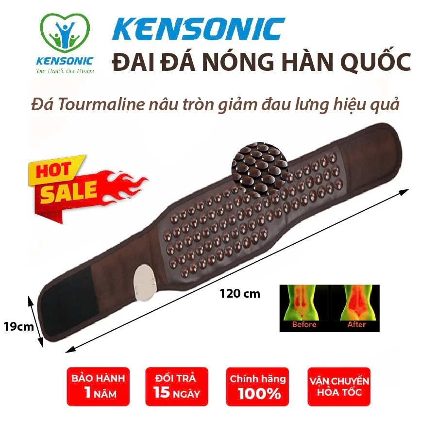 Đai Massage Đá Nóng Tourmaline Hàn Quốc Giúp Giảm Đau nhức KT 19x120cm Kensonic Belt 80
