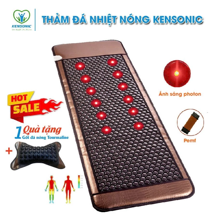 Thảm đá nóng dưỡng sinh có 12 đèn photon giúp sưởi ấm , lưu thông máu huyết, Kensonic KT 80x190cm. Tặng kèm gối đá nóng