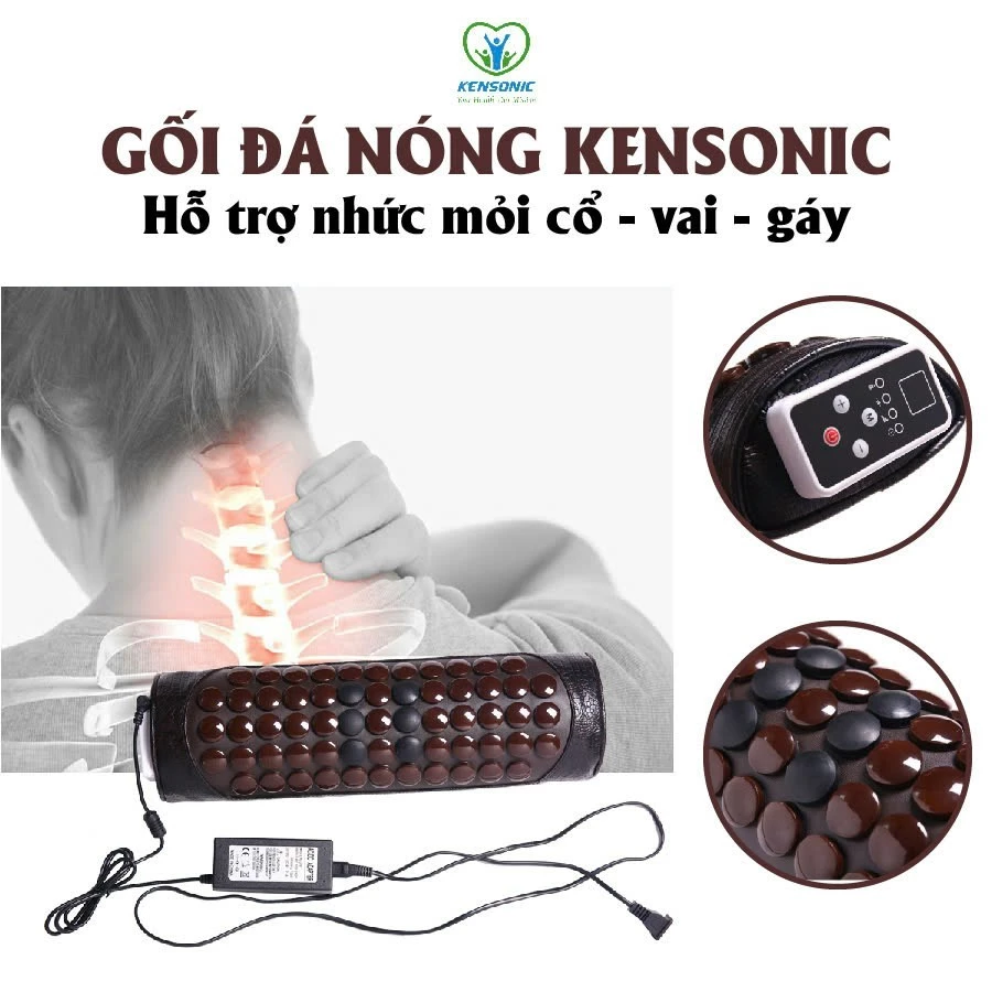 Gối massage đá nóng tourmaline nhiệt hồng ngoại EMS ion âm, giúp ngủ ngon giảm đau cơ cổ, vai gáy KENSONIC PILLOW